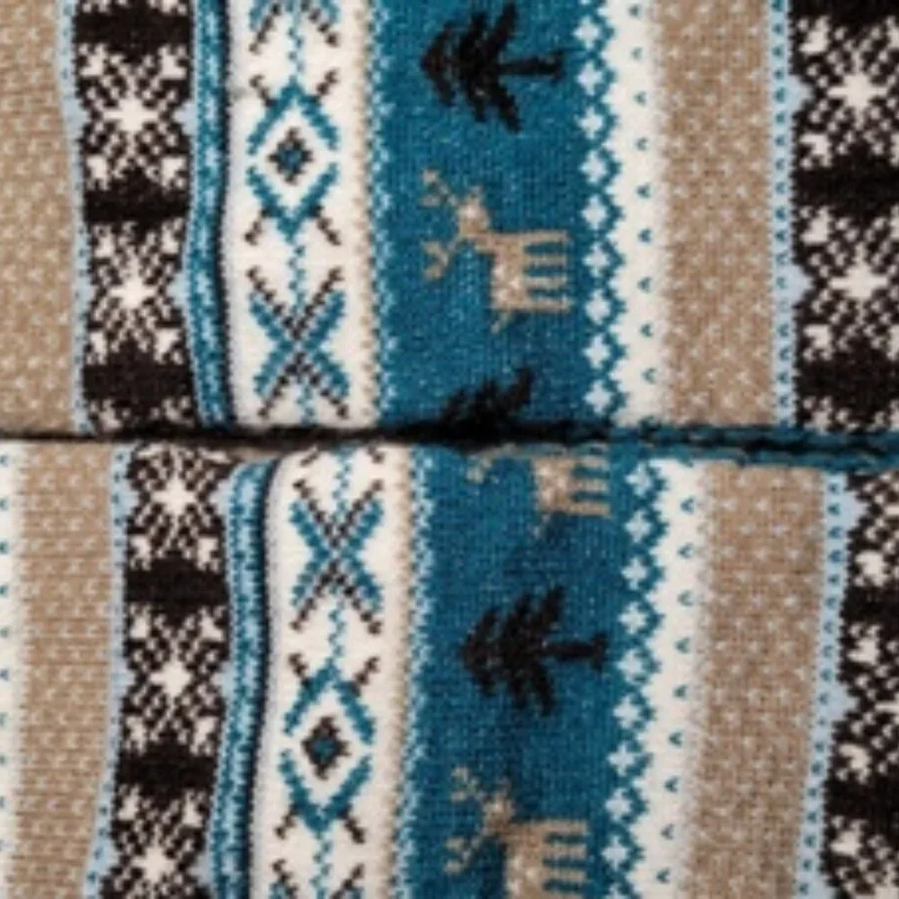 Blue and Brown Slipper Sock Booties Deer Pattern OS Fits Most